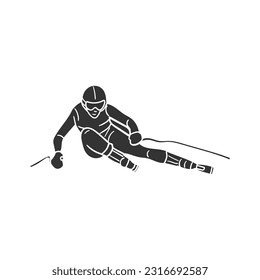 Alpine Ski Icon Silhouette Illustration. Winter Sports Vector Graphic Pictogram Symbol Clip Art. Doodle Sketch Black Sign.