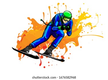 alpine skier athlete skiing downhill black silhouette vector