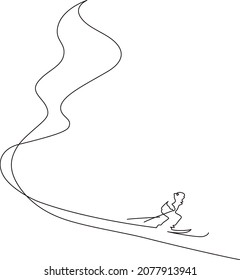 Alpine skier going downhill. Ski slope. Continuous line drawing. Vector illustration.