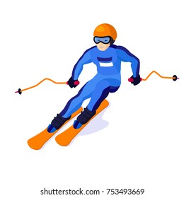 Alpine skiing boy isolated on white, vector skiing sportsman vector alpine skiing man with ski in sportive flat cartoon skiing boy cartoon  winter sport competition winter games sportive sportsman 