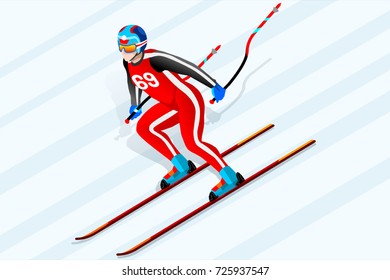 Alpine skiing downhill athlete winter sport man vector 3D isometric icon