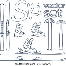 Alpine skiing equipment vector set