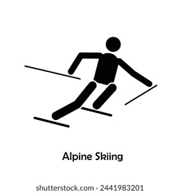 Alpine Skiing flat black icon vector isolated on white background. Olympic Sports. 