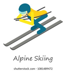 Alpine skiing icon. Isometric of alpine skiing vector icon for web design isolated on white background