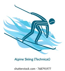 Alpine Skiing icon. Olympic species of events in 2018. Winter sports games icons, vector pictograms for web, print and other projects. Vector illustration isolated on a white background