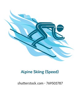 Alpine Skiing icon.Olympic species of events in 2018. Winter sports games icons, vector pictograms for web, print and other projects. Vector illustration isolated on a white background