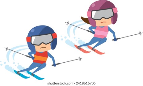 Alpine skiing image illustration (men and women set)