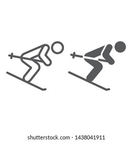 Alpine skiing line and glyph icon, sport and winter, skier sign, vector graphics, a linear pattern on a white background, eps 10.