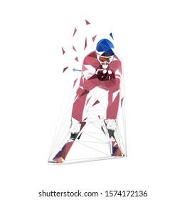 Alpine skiing, low poly downhill skier, isolated geometric vector illustration