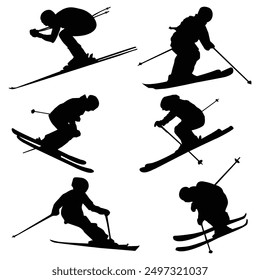 alpine skiing player silhouette drawing shape Vol 1