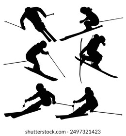 alpine skiing player silhouette drawing shape Vol 3