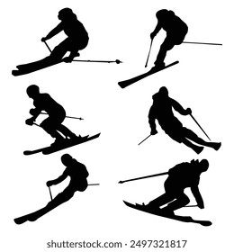 alpine skiing player silhouette drawing shape Vol 4