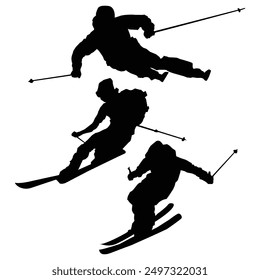 alpine skiing player silhouette drawing shape Vol 5