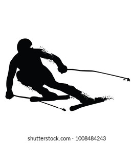 Alpine Skiing Silhouette isolated on white background. Vector illustrations