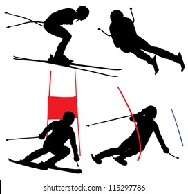 Alpine Skiing Silhouette on white background