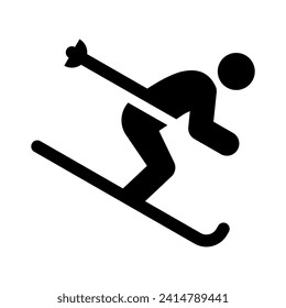 Alpine skiing vector icon. Downhill slalom ski stick man symbol