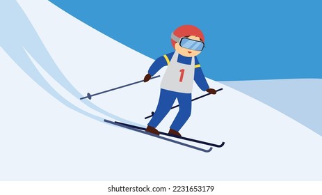 Alpine skiing, winter sports, illustration