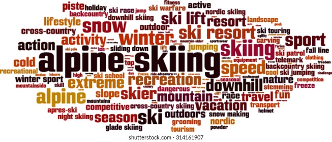 Alpine skiing word cloud concept. Vector illustration