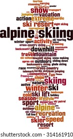 Alpine skiing word cloud concept. Vector illustration