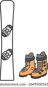 Alpine Snowboard Set with Hard Boots and Bindings Illustration