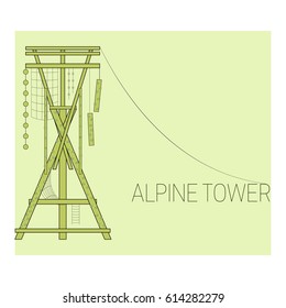 Alpine tower. Climbing tower. Adventure park icon.  Vector illustration.