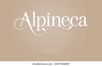 Alpineca typography beauty fashion elegant minimalist serif italic fonts decorative wedding vintage retro logos. Minimal luxury font alphabet logo. Vector illustration