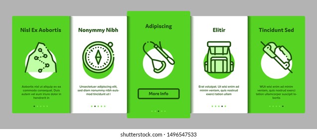 Alpinism Elements Vector Onboarding Mobile App Page Screen. Contour Illustrations