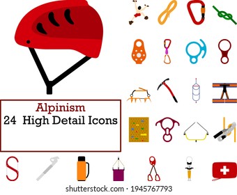 Alpinism Icon Set. Flat Design. Fully editable vector illustration. Text expanded.