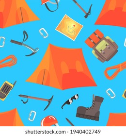 Alpinismo y Montañismo Patrón de Seamless, Escalada de Montaña e Impresión Repetida Interminable de Aventura Se puede usar para fondo, tapiz, Textil, Diseño de Empaquetado Ilustración