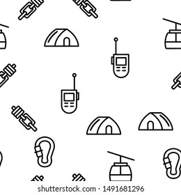 Alpinism And Mountaineering Seamless Pattern Vector Contour Illustration