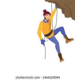 Alpinist climb the mountain. Extreme sport and high effort. Alpinism and climber concept. Isolated vector illustration in cartoon style