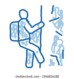 alpinist climbing sketch icon vector. Hand drawn blue doodle line art alpinist climbing sign. isolated symbol illustration