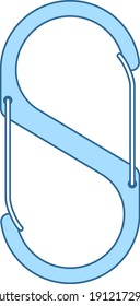 Alpinist Double Sided Carabine Icon. Thin Line With Blue Fill Design. Vector Illustration.