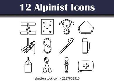 Alpinist Icon Set. Bold outline design with editable stroke width. Vector Illustration.