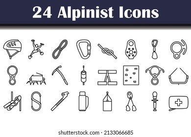 Alpinist Icon Set. Bold outline design with editable stroke width. Vector Illustration.