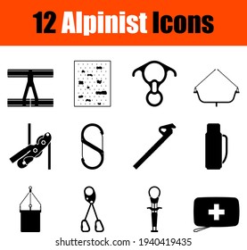 Alpinist Icon Set. Cute and Smooth Glyph Design. Fully editable vector illustration. Text expanded.