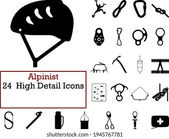 Alpinist Icon Set. Cute and Smooth Glyph Design. Fully editable vector illustration. Text expanded.