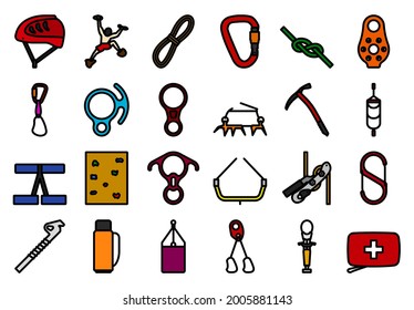 Alpinist Icon Set. Editable Bold Outline With Color Fill Design. Vector Illustration.