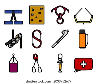 Alpinist Icon Set. Editable Bold Outline With Color Fill Design. Vector Illustration.