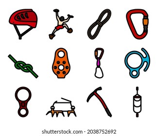 Alpinist Icon Set. Editable Bold Outline With Color Fill Design. Vector Illustration.