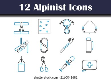 Alpinist Icon Set. Editable Bold Outline With Color Fill Design. Vector Illustration.