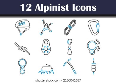 Conjunto de iconos alpinistas. Contorno de negrita editable con diseño de relleno de color. Ilustración vectorial.
