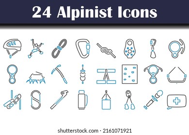 Alpinist Icon Set. Editable Bold Outline With Color Fill Design. Vector Illustration.