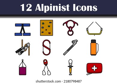 Alpinist Icon Set. Editable Bold Outline With Color Fill Design. Vector Illustration.