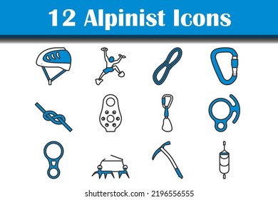 Alpinist Icon Set. Editable Bold Outline With Color Fill Design. Vector Illustration.