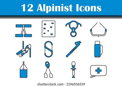 Alpinist Icon Set. Editable Bold Outline With Color Fill Design. Vector Illustration.