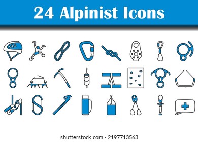 Alpinist Icon Set. Editable Bold Outline With Color Fill Design. Vector Illustration.