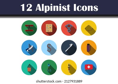 Alpinist Icon Set. Flat Design With Long Shadow. Vector illustration.