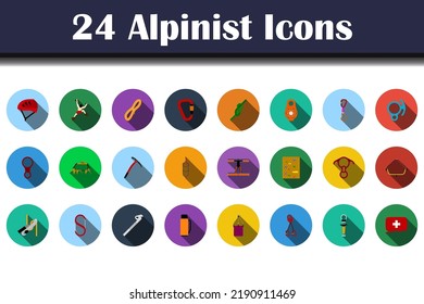 Alpinist Icon Set. Flat Design With Long Shadow. Vector illustration.