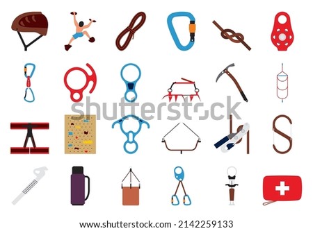 Alpinist Icon Set. Flat Design. Fully editable vector illustration. Text expanded.